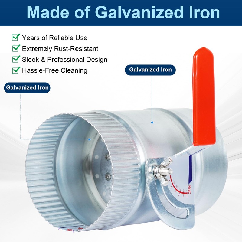 6 Inch HVAC Duct Backdraft Damper, Galvanized Iron Manual Volume