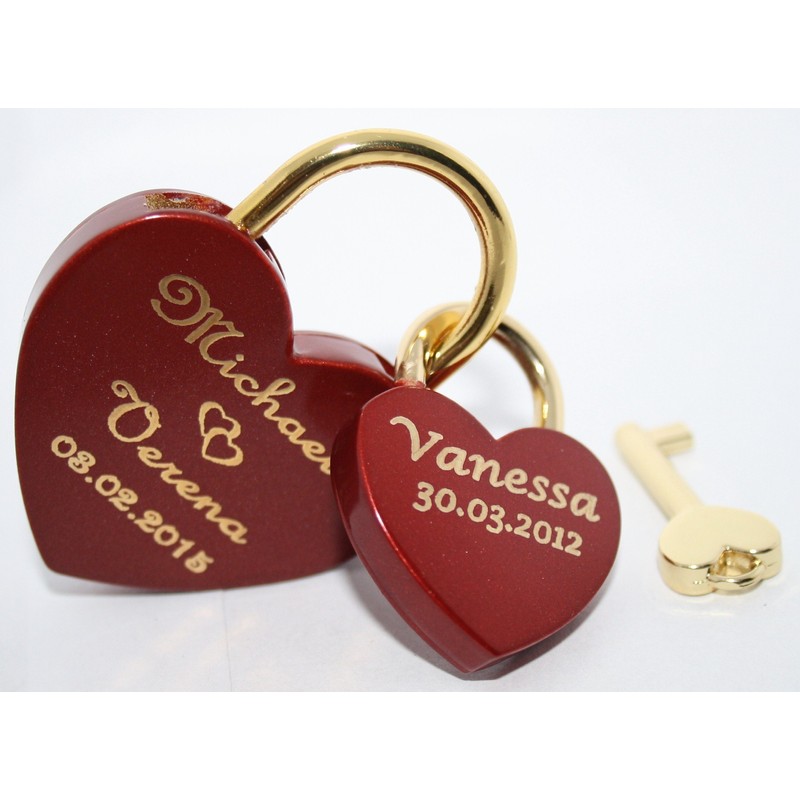 Family Lock Love Lock Heart Large + Small in Red,