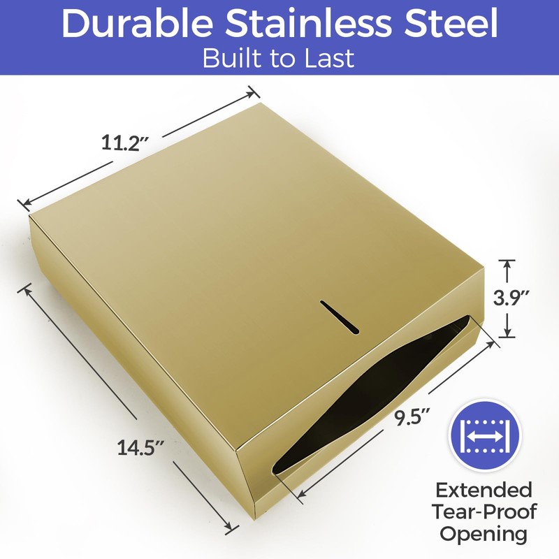 Stardrix Paper Towel Dispenser Wall Mount, Brushed Gold Stainless Steel