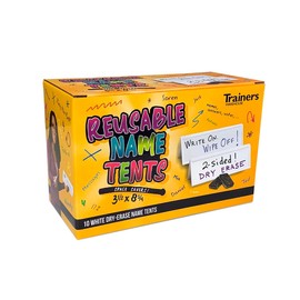 Trainers Warehouse Heavy Duty Premium Reusable Name Cards, White, Dry-Erase Tent, Space Saver, 8.75" x 3.5" (10)