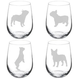 MIP Set of 4 Wine Glass Goblet Frenchie French Bulldog Collection (17 oz Stemless)