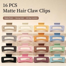 16 Pcs Hair Clips for Women, Matte Rectangle Hair Claw Clips Bulk, Non Slip Claw Clips for Thick Thin Hair, Colorful Square Hair Clips for Long Curly Fine Hair, Cute Hair Accessories for Girls