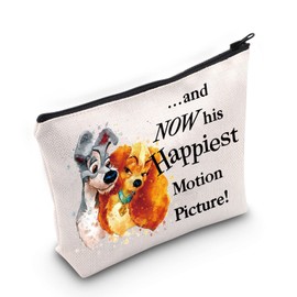LEVLO Lady Dog Cosmetic Make Up Bag Tramp Fans Gift And Now His Happiest Motion Picture Makeup Zipper Pouch Bag, And Now His, Cosmetic Bag