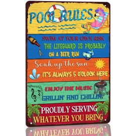 Funny Pool Rules Metal Tin Sign Vintage Swimming Pool Rules Signs House Decorations Pool Deck Backyard Wall Decor Outdoor Pool Metal Plaque 8x12 Inch