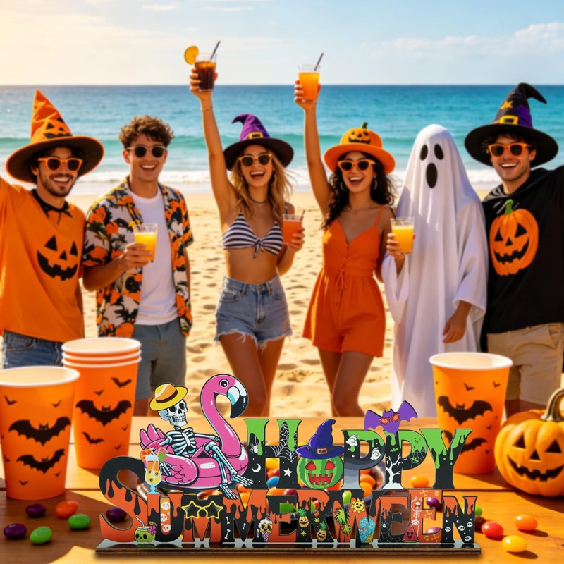 Summerween Party Decorations Happy Summerween Wooden Table Decor 11.8x5.4 Inch