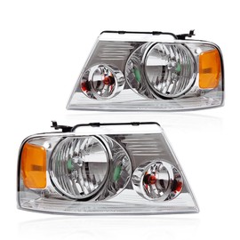 PIT66 Headlights Assembly Compatible with Ford F150 2004 2005 2006 2007 2008/2006-2008 Lincoln Mark LT (NO FIT 2004 F150 Heritage/Flareside Beds) Clear lens Halogen Headlamps Front Lights