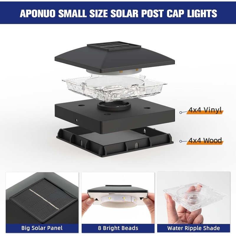 APONUO Solar Post Cap Lights for 4x4 Posts - IP64