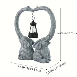 Solar Powered Elephant Trunk Heart Light Resin Sculpture, Gray Twin Elephants with Lantern, Nordic Garden Decor for WeddingColor: As picture, Size: One Size