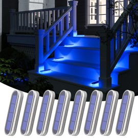 YiLaie Blue Solar Lights for Outside Auto ON/Off, Small Stick on Solar Strip Lights Outdoor Waterproof for Stair Boat Dock Driveway Deck Solar Powered (8 Pack)