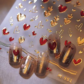 Valentine's Day 5D Embossed Nail Art Stickers Gold Heart Nail Decals Self Adhesive Bronzing Star Moon Nail Stickers Valentines Pink Romantic Heart Nail Design Stickers for Women Girls Acrylic DIY Nail