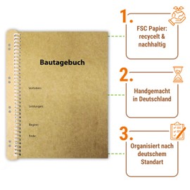 Professional Construction Diary for Construction Site as a Construction Diary for House Construction Renovation 1 Piece A4 Includes Practical Filing Device for Archiving, Ring Binding, Extra Sturdy