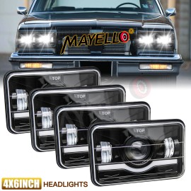 mayello 4PCS 4x6" LED Headlights Hi/Lo for 1980-1988 Oldsmobile Cutlass Supreme Red DRL