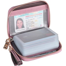 YUHAN PRETTY RFID Blocking Womens Card Holder Wallet Small Zipper Leather Credit/ID Card Case (20 Card Slots - Purple)