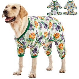 LovinPet Large Dog Pajamas Onesie: Lightweight Stretchy Knit Pullover Large Breed Jammies, Big Hippo Green Print, Wound Care/Post Surgery Dog Shirt, UV Protection, Pet PJ's, Dog Onesie/Medium