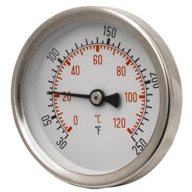 Miljoco B259951-2W Hot Water Bi-Metal Thermometer, 2-1/2" Dial, 2" Brass Stem, 0-120 C Range, +/-2 C Accuracy, 1/2" NPT Connection