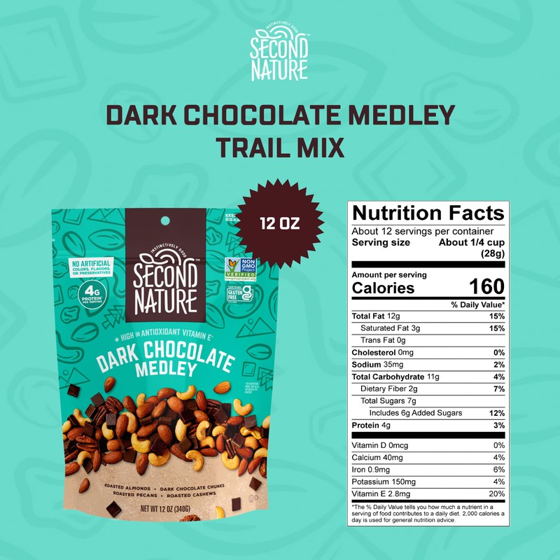 Second Nature Dark Chocolate Medley Trail Mix, 12 oz. Resealable