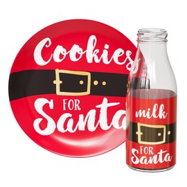 American Atelier Santa Cookie Plate and Milk Jug Set - 2-Piece Ceramic and Glass Set with “Cookies for Santa” Plate and “Milk for Santa” Jug - Festive Holiday Décor, Christmas Eve Table Decoration