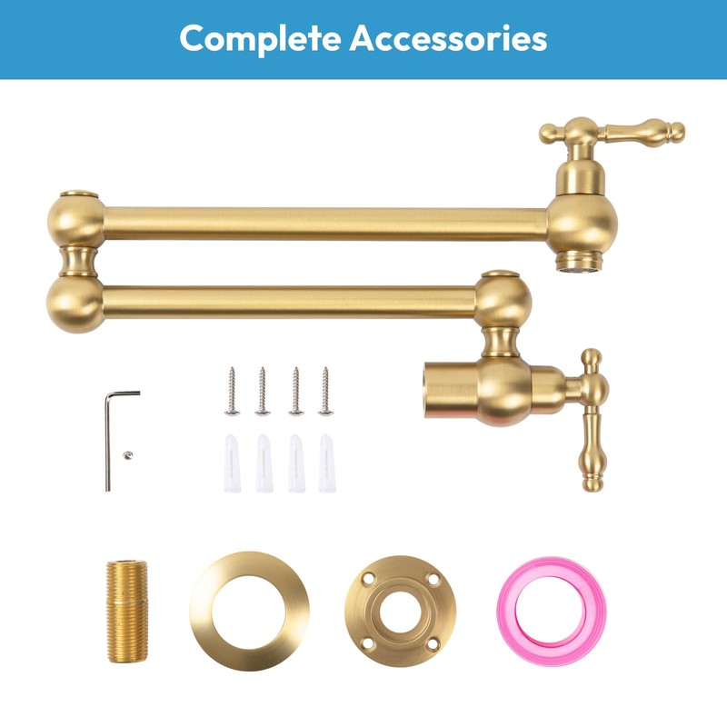 Besdor Gold Pot Filler Faucet, Wall Mount Over Stove Faucet,