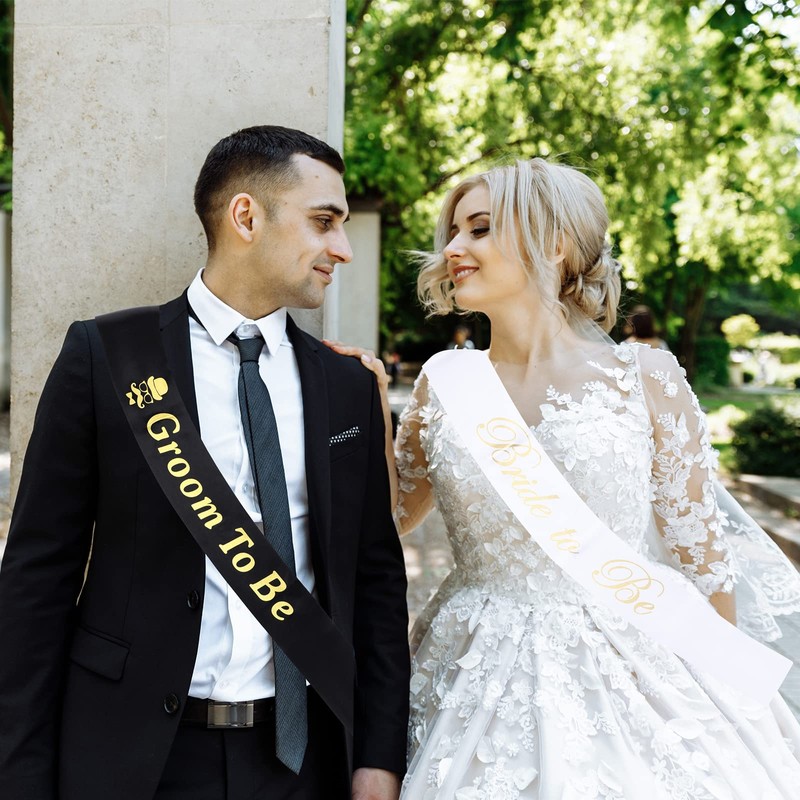 EOMTUR 2Pcs Bride And Groom Sash for Bride Bachelor Party
