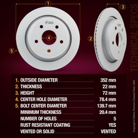 Metrix Premium Chassis Parts - 2 PC Rear Coated Vented Disc Brake Rotor Fits Ram 1500 Classic, Ram 1500, Dodge Ram 1500, Chrysler Aspen, Dodge Durango, Replacement 09.9037.11, Made in Europe