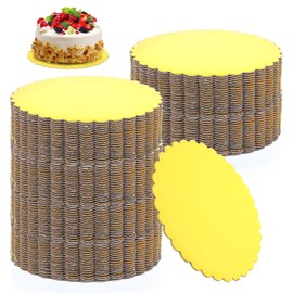 AojSup AojSup 50 Pcs 12 Inch Gold Cake Board Rounds Cake Cardboard Disposable Coated Base Boards Cardboard Circles Plate Scalloped Base for Valentine Decorating Supplies DessertThinner But Stronger