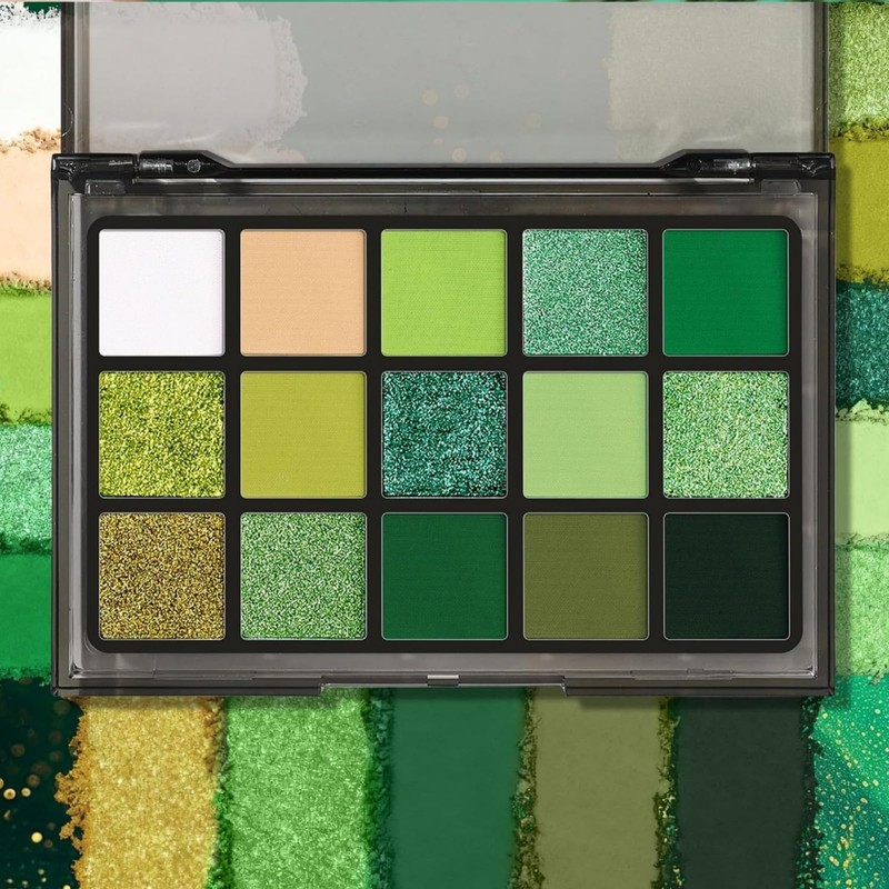 Beauty Glazed 15 Colours Green Eyeshadow Palette Shimmering Metallic Shimmer