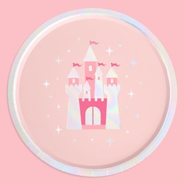 xo, Fetti Princess Party Foil Paper Plates - 24 pk, 9" | Magical Castle Birthday Decorations, Girl Baby Shower Supplies, Magic Fairy Theme Tableware, Cute Girly Rainbow Decor, First Bday