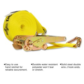 2 Tie-Down Ratchet Straps J-Hooks, 2 Heavy Duty 2" x 27' Tie-Down Ratcheting Cargo Truck Straps Wire Hook Ends, J-Hook Ratchet Strap Tie-Downs