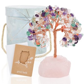 ZenBless 7 Chakra Healing Crystals Stones Tree of Life, Feng Shui Money Tree,Little Fake Bonsai Tree Crystal Zen Spiritual Home Living Room Cubicle Office Desk Decor and Accessories for Women(Mix)