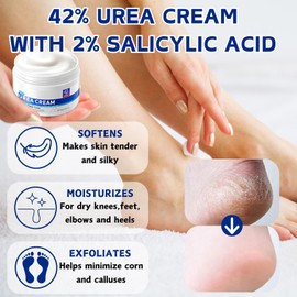 42% Urea Cream with 2% Salicylic Acid - Foot Moisturiser for Dry,Rough,Cracked Heels - Gentle Exfoliation Urea Foot Cream - Urea Cream 42 Percent for Feet - Multi-Purpose Cracked Heel Repair Cream