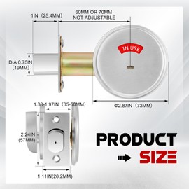 Tandefio 1 Pcs Vacant Occupied Bathroom Lock Deadbolt with Occupancy Indicator 304 Stainless Steel Lock Indicator for Restroom Bathroom Fit Door Thickness from 1 3/8" to 2", Satin Chrome