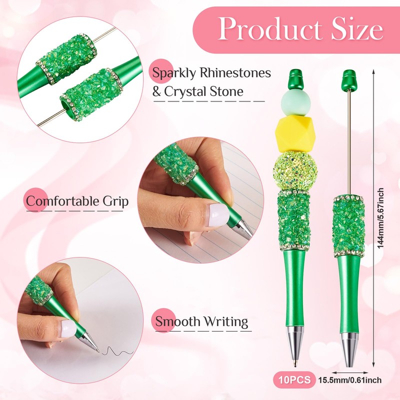 Spritewelry Rhinestone Beaded Pens Bling Crystal Beadable Pens 10 Pcs