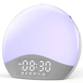 ecozy Sunrise Alarm Clock, White Noise Sound Machine, Upgraded Backlit Buttons for Bedrooms, 26 Soothing Sounds, 17 Night Lights, Bluetooth Speaker, Wake Up Sunlight for Heavy Sleepers, Adults, Kids