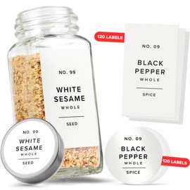 Minimalist Spice Jar Labels Self-Adhesive - 240 Stickers for Spice Jars, Spice Jars & Drawers, Round & Rectangular, Waterproof Spice Organiser Labels for Kitchen Organisation (White)