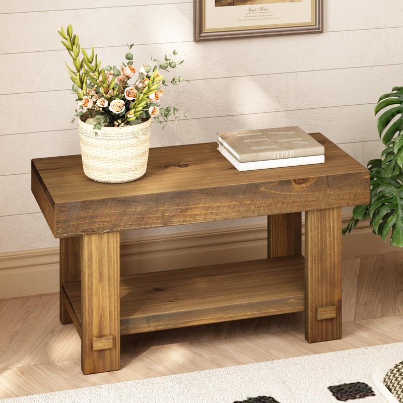 HOKYHOKY Solid Wood Entryway Bench - 31.5" Farmhouse Small Storage