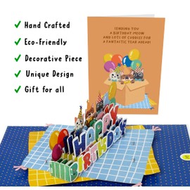 Central 23 Cat Pop Up Card Birthday - Birthday Meow - Cute 3D Birthday Card for Men and Women - Popup Greeting Card From The Cat - Comes with Stickers and Envelope