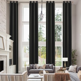 Hascemon Extra Long Blackout Curtains, Room Darkening Grommet High Ceiling Drapes, 2 Story Curtains for Living Room and Loft(1 Panel, Black, 52"x204")