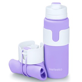 Nefeeko Collapsible Water Bottle, BPA Free 26oz Foldable Water Bottle for Travel Sports, Leak-Proof Spill-Proof Portable Water Bottles with Carabiner, Lightweight (Purple)