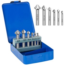 IWILCS Countersink Set, 6-Piece Drill Bit HSS, Diameter 6.3-20.5 mm, 90°, Taper and Deburring Countersink Set, Countersink Drill Set, DIN 335-C, in Metal Box