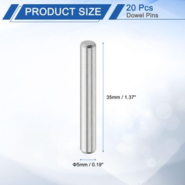 sourcing map 20 Pcs 5 mm x 35 mm Dowel Pins, 316L Stainless Steel Cylindrical Dowel Pins Shelf Support Peg Pin Rod Fasten Elements Metal Shelf Pegs Silver Tone