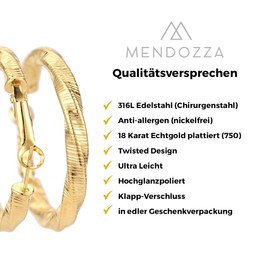 MENDOZZA Women's Creole Earrings Twisted Style Designer Earrings Stainless Steel Silver Gold Rose Gold Diameter 40 mm, Stainless Steel