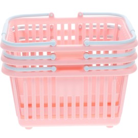 Kisangel Plastic Baskets with Handles 3pcs Storage Organizer Play Grocery Basket Storage Baskets Stackable for Kitchen Room Storage(Handle Color Random）
