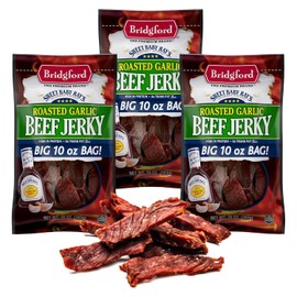 Bridgford Sweet Baby Ray’s Beef Jerky Roasted Garlic 10 oz Pack of 3 - Healthy High Protein Beef Jerky for Your Dietary Preferences - Ready-to-Eat Snacks for On-the-Go Snacking and Busy Lifestyles