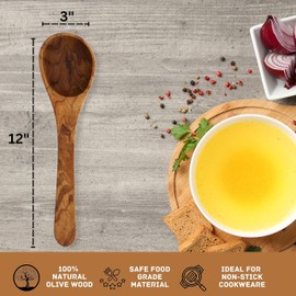 The Live Edge - Olive Wood Soup Ladle Spoon For Cooking | Large Wooden Kitchen Soup Ladles for Serving | Hand Craved long Handle Deep Wooden Spoons For Nonstick Cookware Utensils, Kitchen Accessories