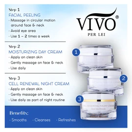 Vivo Per Lei Day Moisturizer, Night Cream & Facial Peeling Skin Care Set, 3 Pack