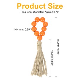 sourcing map 6Pcs Wooden Bead Napkin Rings, Farmhouse Wood Bead Napkin Buckles with Jute Rope Tassels for Christmas Thanksgiving Wedding Home Table Decor (Orange)