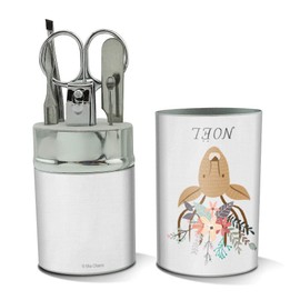 Noel Christmas Deer with Flowers Stainless Steel Manicure Pedicure Grooming Beauty Care Travel Kit