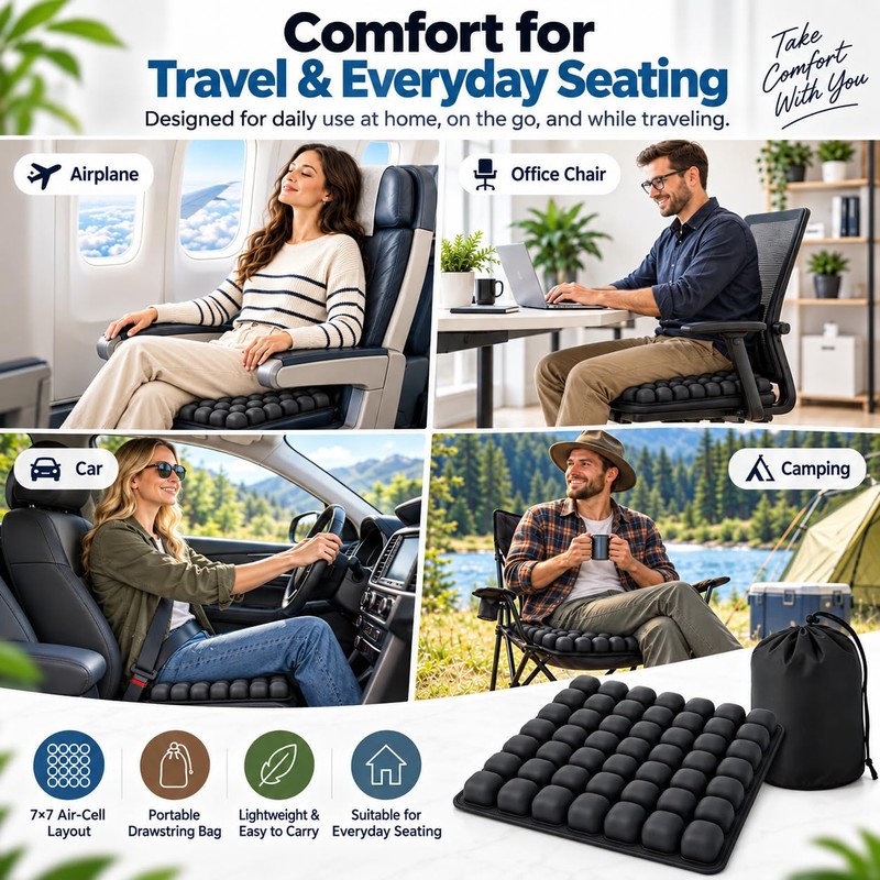 Travel Hand Press Inflatable Airplane Seat Cushion for Long Flights