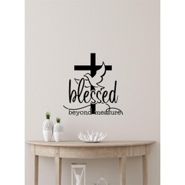 Blessed Beyond Measure Vinyl Wall Decal – Rustic Farmhouse Quote Sticker – Inspirational Christian Wall Art for Kitchen, Living Room, Entryway, or Bedroom – Peel & Stick Home Blessing Decor