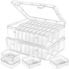 LZLMQSSA Bead Organizer Box, 60Pcs Small Clear Plastic Storage Containers, 2 Large Craft Organizer Box, Mini Parts Storage Solution for Beading Jewelry Making Diamond Arts Screws Seeds